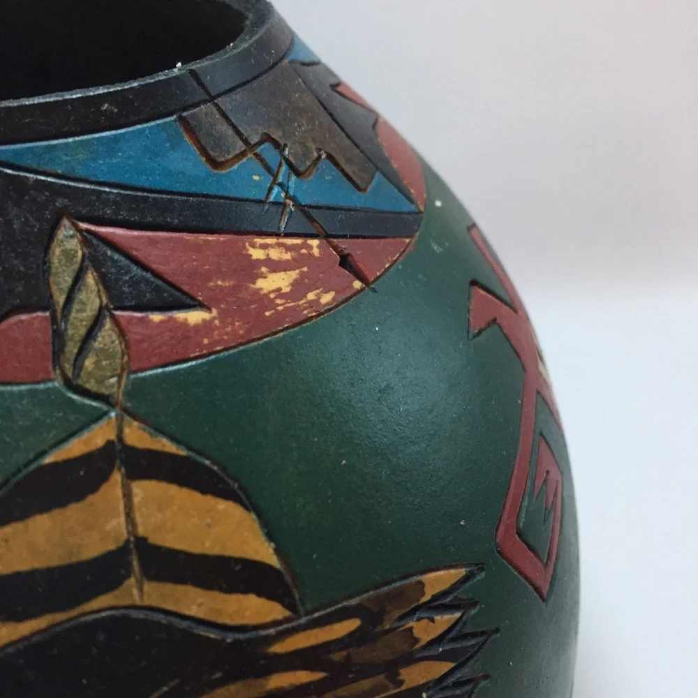 Stone Heat Studios Native American Craved/Painted Gourd